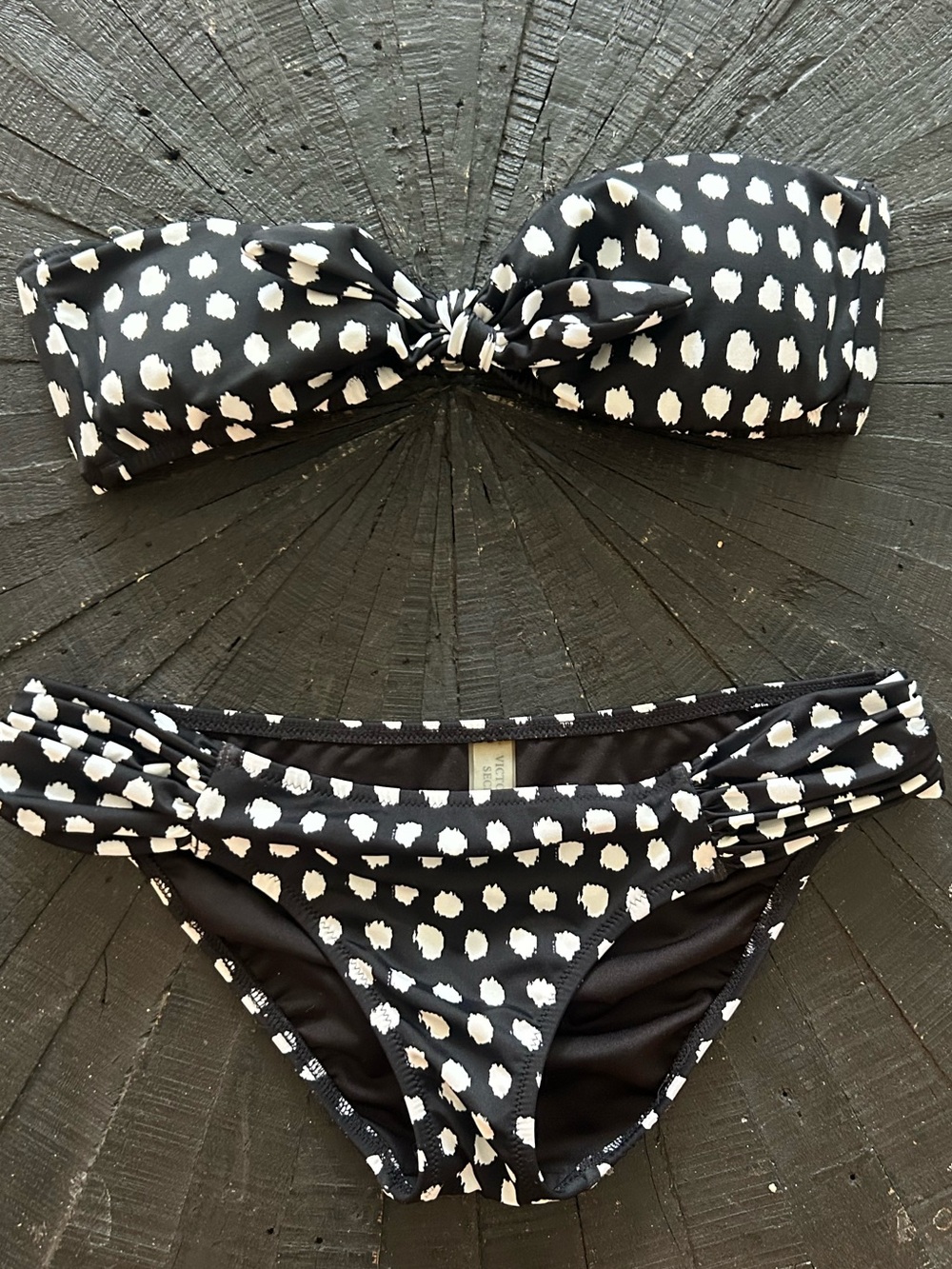Victoria's Secret Black and White Polka Dot Bandeau Bikini